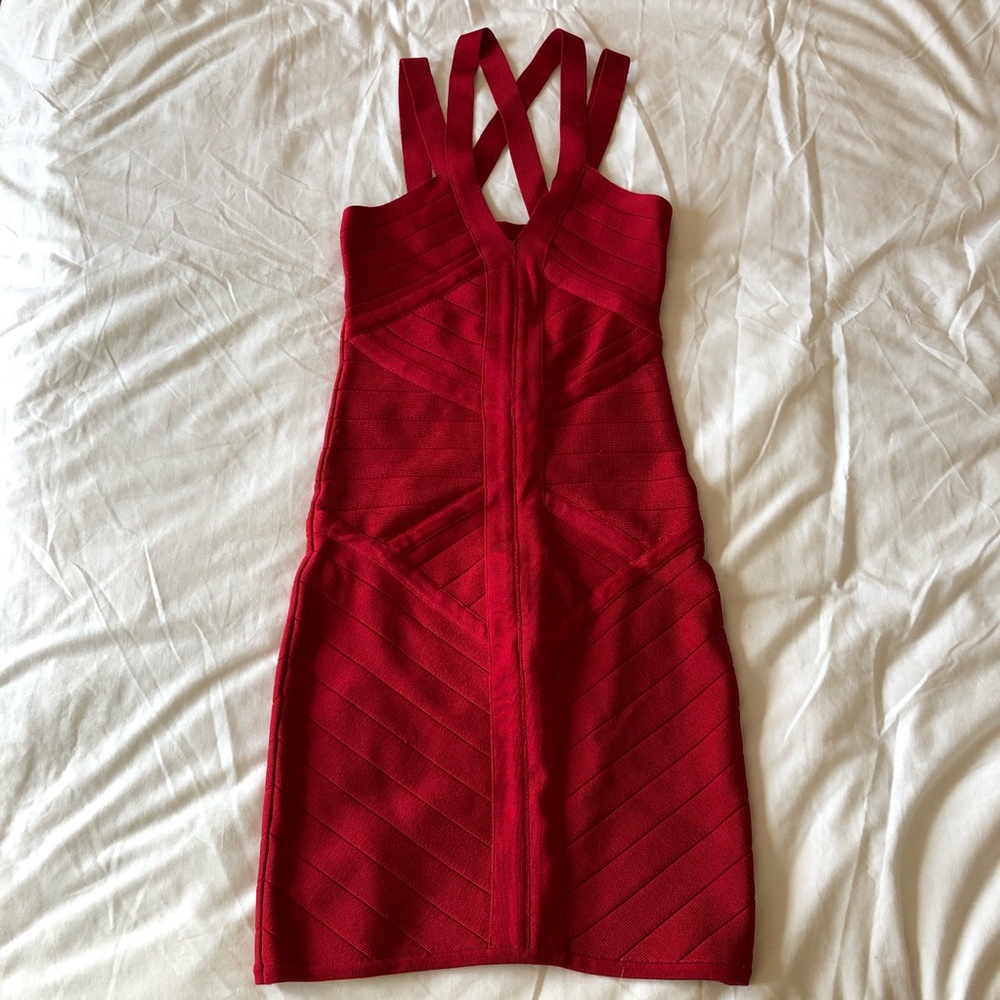 Bebe strappy red bodycon dress